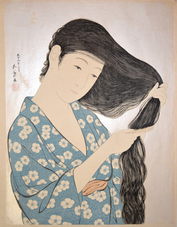 Woman Combing Her Hair by Goyo, Woodblock Print