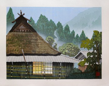 Morning of Mountain Village by Sano, Seiji, Woodblock Print