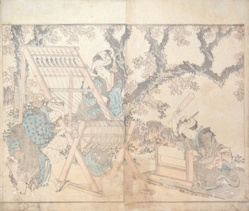 Kinuta: Pounding Cloth with Mallet by Hokusai, Woodblock Print