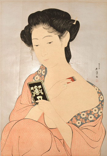 Woman Applying Powder by Goyo, Woodblock Print