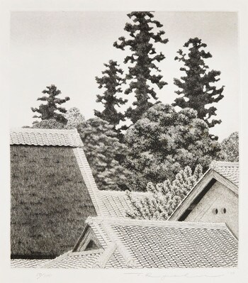 Temple in Nara by Tanaka, Ryohei, Etching