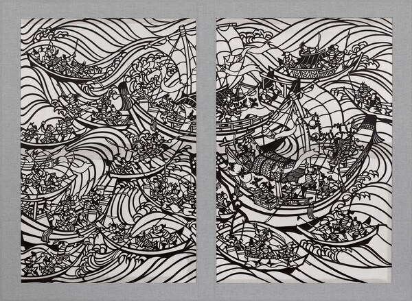 Inland Sea Battle of Heike and Genji by Mori, Yoshitoshi, Stencil
