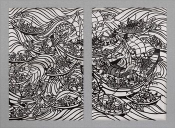 Inland Sea Battle of Heike and Genji by Mori, Yoshitoshi, Stencil