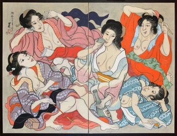 Five Women in the Yoshiwara by Mori, Yoshitoshi, Painting