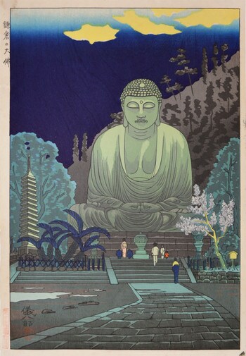 The Great Buddha in Kamakura by Okuyama, Gihachiro, Woodblock Print