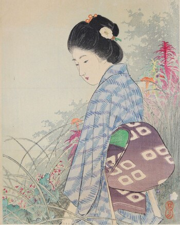 Beauty in Summer Kimono by Takeuchi, Keishu, Woodblock Print