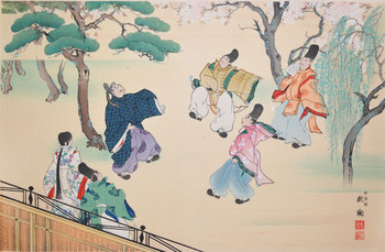 Kemari in Heian Period by Takeshita, Kinu, Woodblock Print