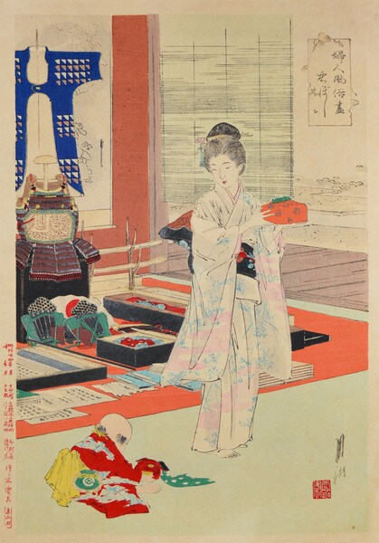 Mother and Child by Gekko, Woodblock Print