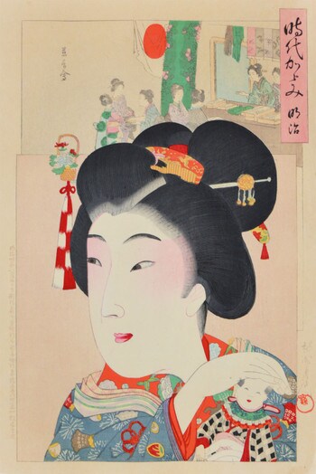 Bijin in Meiji Era by Chikanobu, Woodblock Print