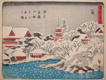 Snow Covered Benten Shrine at Asakusa Kinryuzan by Hiroshige, Woodblock Print