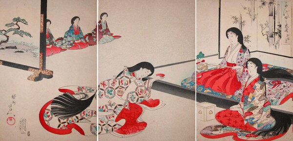Sweet Sake on New Year's Day by Chikanobu, Woodblock Print