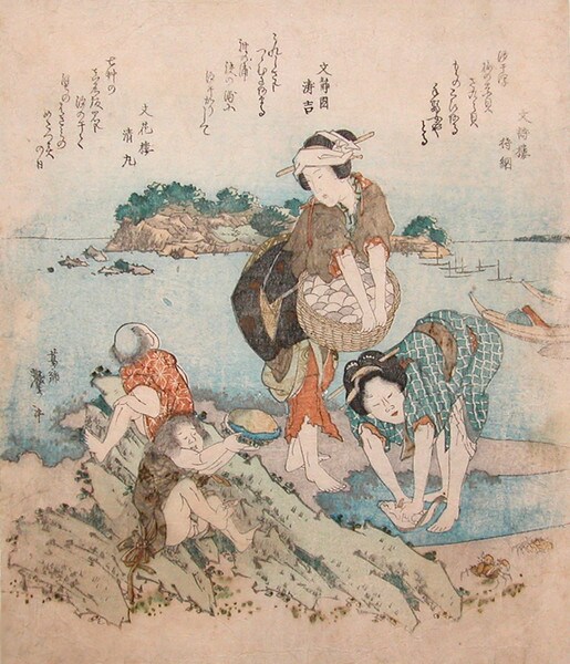 Collecting Shells by Taito II, Woodblock Print