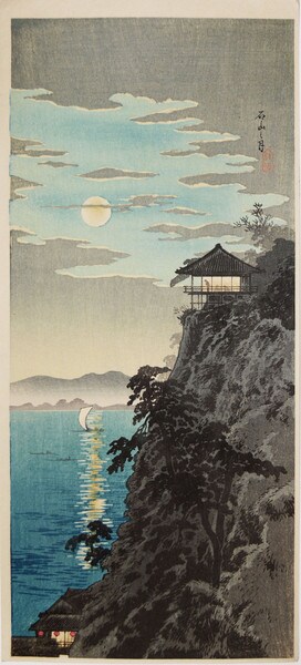 Moon at Ishiyama, Lake Biwa by Shotei (aka Hiroaki), Woodblock Print