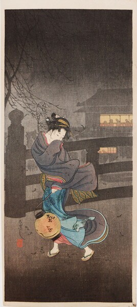 Cold Winter Wind by Shotei (aka Hiroaki), Woodblock Print