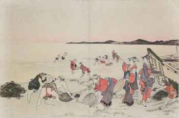 Collecting Shellfish by Hokusai, Woodblock Print