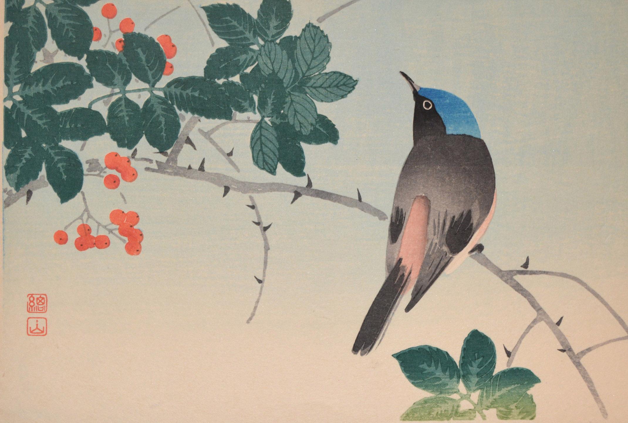 Song Bird on Branch with Red Berries | Sozan | Ronin Gallery