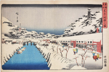 Snow at Akabane in Shiba by Hiroshige, Woodblock Print