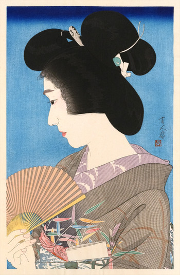 Geisha in Summer by Kotondo, Woodblock Print