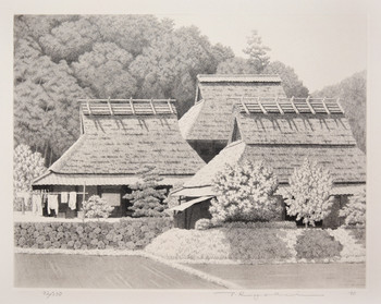 Three Thatched Roofs by Tanaka, Ryohei, Etching