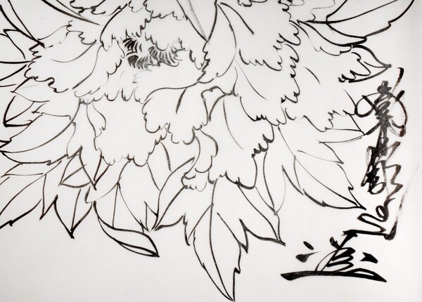 Botan Chirashi (Scattered Peonies) by Horiyoshi III, Drawing