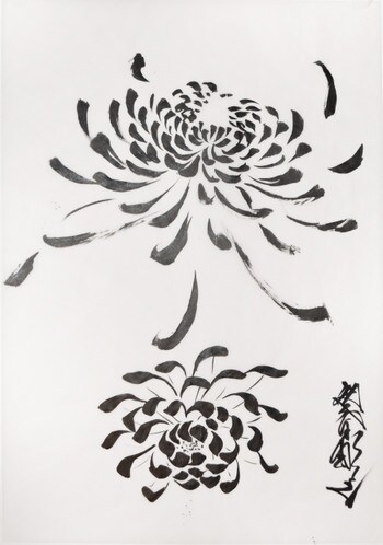 Ink Painting Style Chrysanthemums by Horiyoshi III, Drawing