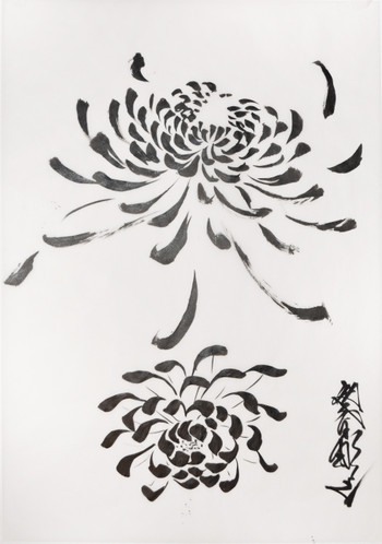 Ink Painting Style Chrysanthemums by Horiyoshi III, Drawing