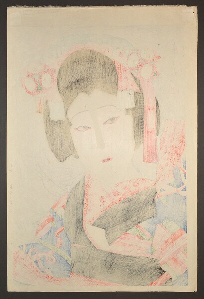 Nakamura Fukusuke VII as Osome by Natori, Shunsen, Woodblock Print