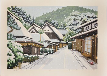 Winter at Toriimoto by Ido, Masao, Woodblock Print