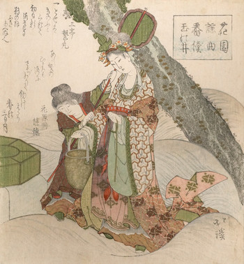 Toyotamahime at the Jewel Well by Hokkei, Woodblock Print