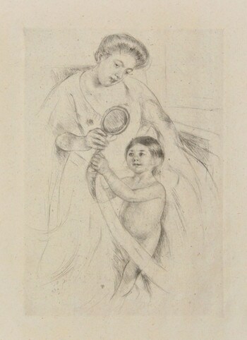 Looking into the HandMirror III by Cassatt, Mary, Drypoint