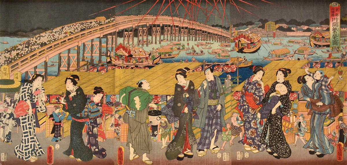 Fireworks over Ryogoku Bridge in the Eastern Capital: Illustration of the Prosperity of the River Opening